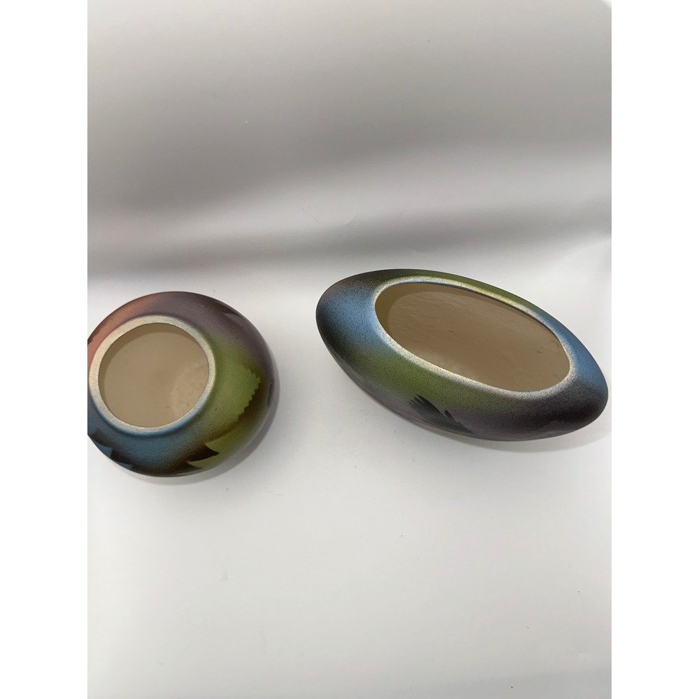 D Ben Signed 1995 Southwestern Pottery Set 2 Eagle Desert Airbrush Ceramic Vases - Picture 3 of 11